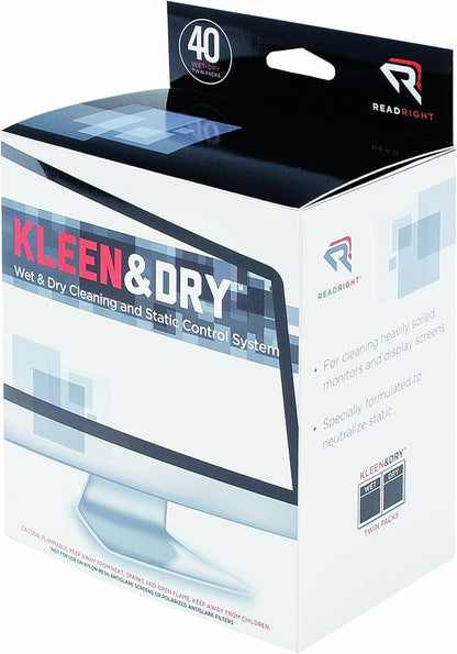 Read Right Kleen and Dry Screen Cleaning Wipes, 40 Twin Wipe Packs per Box (RR1305)