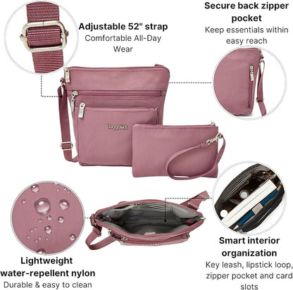 Baggallini Pocket Crossbody Bags for Women 8x8 Small Lightweight Durable Water-resistant Travel Purse W/Rfid