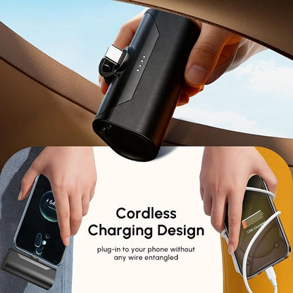 Small Portable USB C Power Bank for iPhone 15/16/17 series, 4800mah Little Portable Charger for Samsung Galaxy Note Series, Lightweight Handy USB Type C Backup External Battery Pack for Android-Black