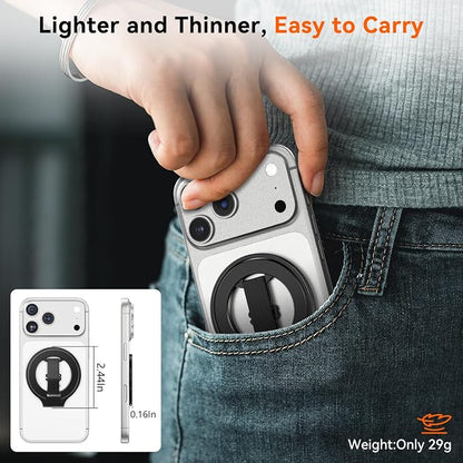 4-in-1 Magnetic Phone Grip Stand with Finger Strap Loop for Magsafe, [2025 Upgraded] Removable Phone Ring Holder for iPhone 17 Pro M ax/16/15/14/13/12 Series, White Elephant Gift For Men, Black