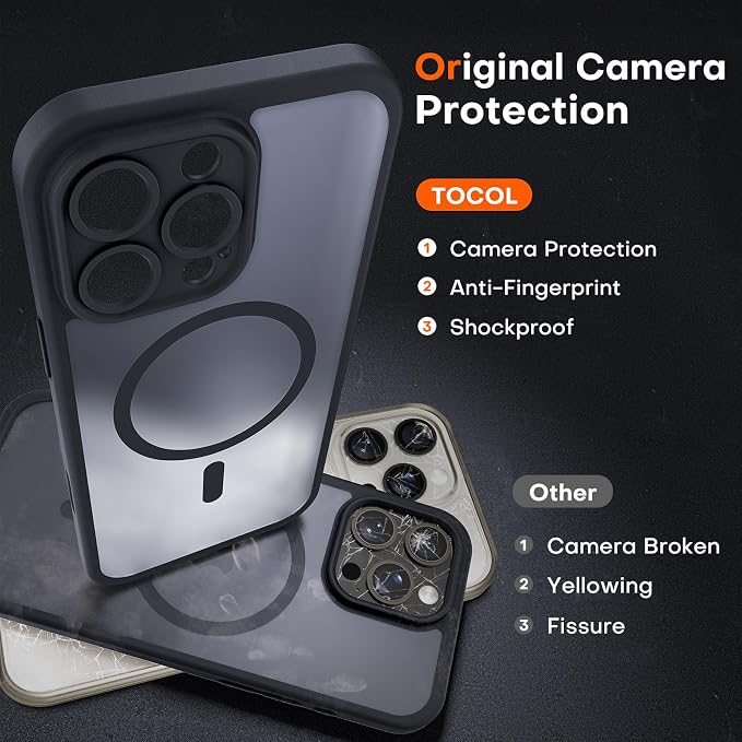 TOCOL for iPhone 16 Pro Case with Camera Control Capture Button, Compatible with Magsafe Charger, Built-in Magnetic Ring, Translucent Matte Phone Case for iPhone 16 Pro 6.3 inch (Key Black)
