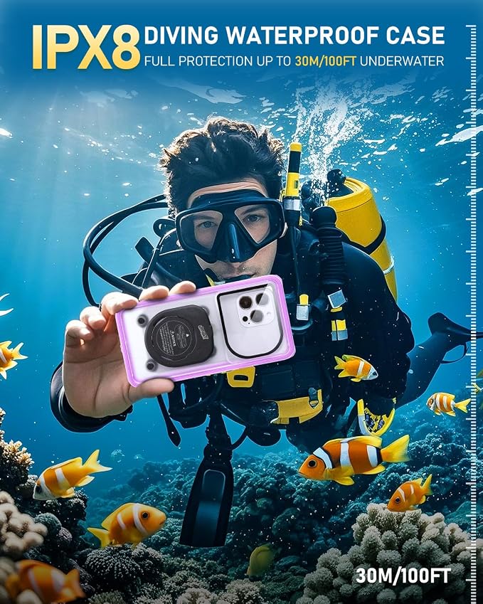 Waterproof Phone Case,IPX8 Waterproof Phone Pouch for Beach & Snorkeling Essentials,Phone Waterproof Case with Lanyard, Universal Case Up to 6.9" for iPhone,Samsung (Purple)