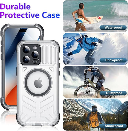 Temdan Magnetic for iPhone 15 Pro Max Case Waterproof,[Built-in Screen & Camera Protector][Full Body Shockproof][IP68 Underwater][Dustproof] Shockproof Phone Case for iPhone 15 Pro Max 6.7"-Black