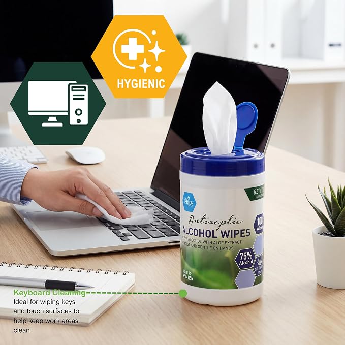 MED PRIDE Alcohol Based Disinfectant Wipes, 100 Pack, with Aloe Vera, Wipes with Alcohol for Cleaning, 5.5in X 7.8in