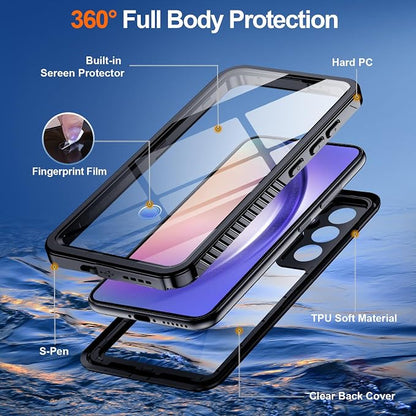 Hualele for Samsung Galaxy A54 5G Case Waterproof, Built in Lens & Screen Protector Rugged Full Body Heavy Duty Protective Military Grade IP68 Underwater Cover Case for Samsung Galaxy A54 5G Black