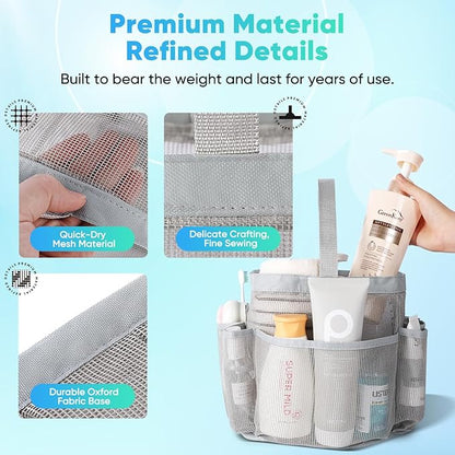 EUDELE Mesh Shower Caddy Portable for College Dorm Room Essentials,Shower Caddy Dorm with 8-Pocket Large Capacity for Beach,Swimming,Gym,Travel essentials