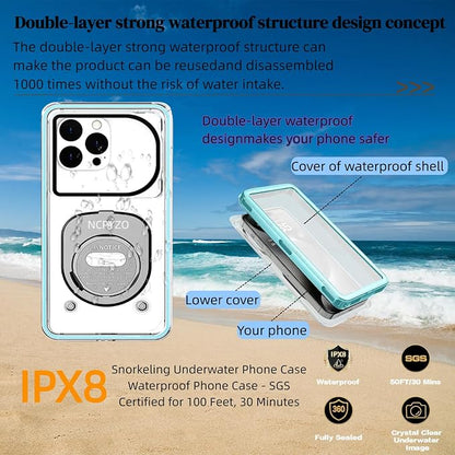 Waterproof Phone Case,IPX8 Phone Protection with Ideal for Snorkeling,Diving,and Water Activities,Suitable for iPhone,Samsung,Motorola,and All Series of Phones with Screens Below 6.9 in (Cyan)