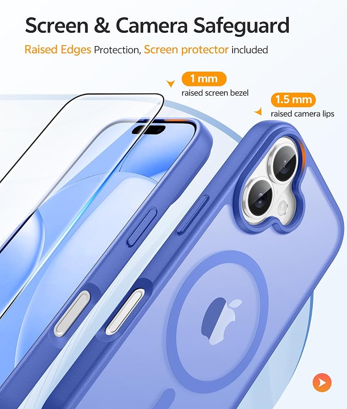 FNTCASE for iPhone 16 Case [Compatible with Magsafe] Translucent Matte Cases with [Screen Protector] Military Grade Shockproof Protective Phone Cover - Ultramarine