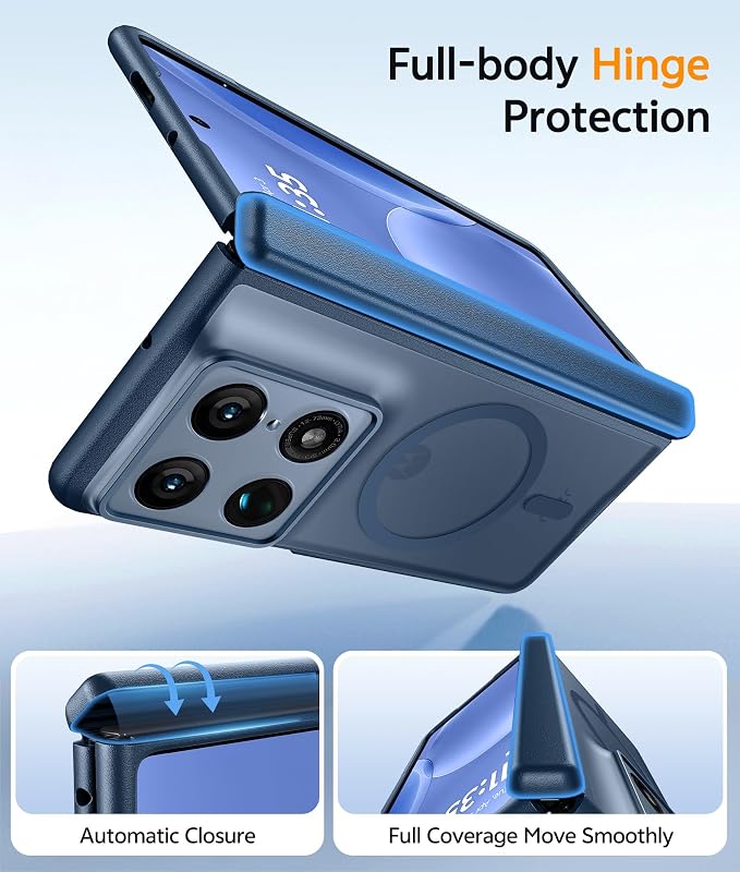 FNTCASE for Motorola Razr Fold Case, Fit for Magsafe, Hinge Protection Blue | Translucent Matte, 18FT Military Grade Drop Proof, Protective Phone Cover, Blue