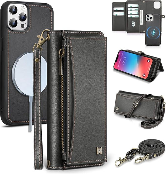Wallet Case for iPhone 13 Pro Max with Card Holder/Crossbody Wallet/Strap| RFID Blocking | Magnetic | Kickstand | Detachable | PU Leather Phone Case for iPhone 13 Pro Max,6.7 in,Black
