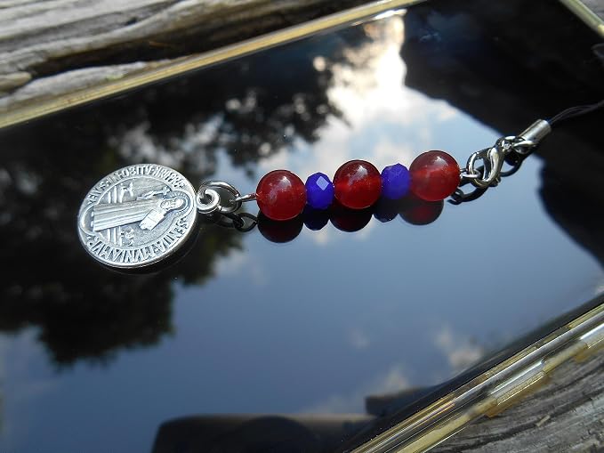Saint Benedict Beaded Phone Charm, Cellphone Accessory, Confirmation, Saint Benedict of Nursia Patron of Students, Rule of St. Benedict" Phone/Backpack Accessory