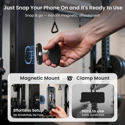 Itramax Gym Magnetic Phone Holder for MagSafe,360° Adjustable Alloy Cell Phone Stand Holder,Dual Magnet Portable Gym Workout Mount with Magnetic Ring for iPhone 17 16 15 14 13 12&Smartphones,Men/Women
