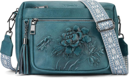 Crossbody Bags for Women Trendy, Vegan Leather Crossbody Purses Travel Shoulder Handbags Embossed Design