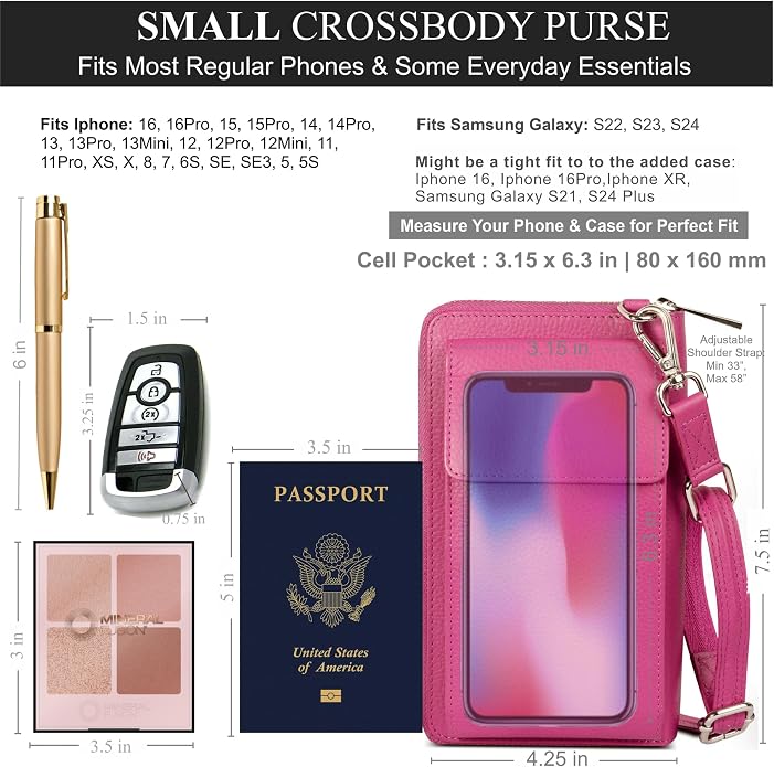 BULL GUARD Crossbody Leather Wallet Phone Purse, Anti Theft and RFID Blocking, Elegant Design for Travel