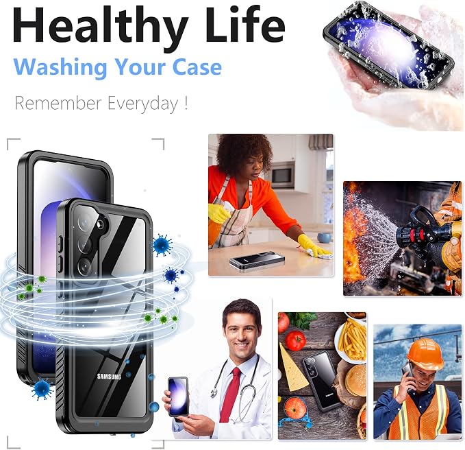 Temdan for Samsung Galaxy S23 Case,Waterproof Built-in Lens & Screen Protector[Full Body Shockproof][12 FT Military Drop Proof][Dustproof][IP68 Underwater] Case for Galaxy S23 5G 6.1’’-Black/Clear