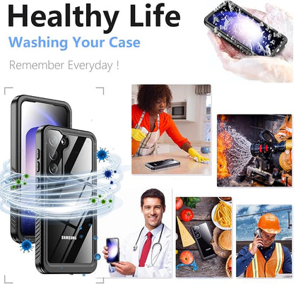 Temdan for Samsung Galaxy S23 Case,Waterproof Built-in Lens & Screen Protector[Full Body Shockproof][12 FT Military Drop Proof][Dustproof][IP68 Underwater] Case for Galaxy S23 5G 6.1’’-Black/Clear