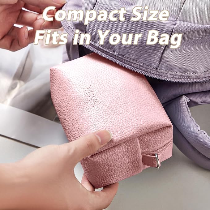 Small Tech Pouch, Waterproof Electronics Travel Case with Carabiner, Compact Cable Organizer Bags & Cases for Chargers, Power Banks, Hard Drives, Earbuds, Cords and Digital Accessories (Pink)