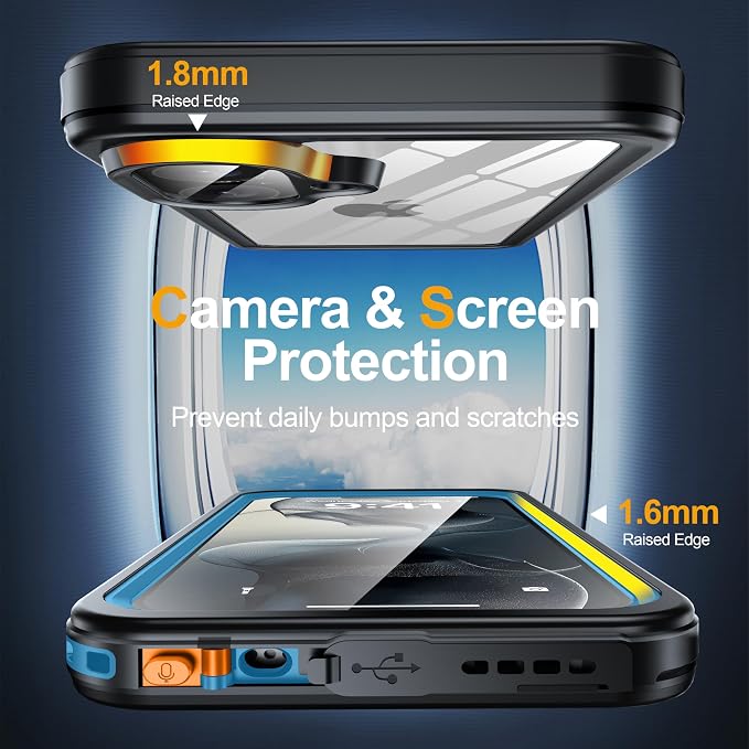 for iPhone 16 Case Waterproof, Built-in Privacy Screen & HD Screen Double Front Frame [IP68 Underwater] Shockproof Dustproof Full Body Protection iPhone 16 Phone Case Blue