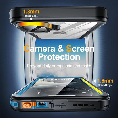 for iPhone 16 Case Waterproof, Built-in Privacy Screen & HD Screen Double Front Frame [IP68 Underwater] Shockproof Dustproof Full Body Protection iPhone 16 Phone Case Blue