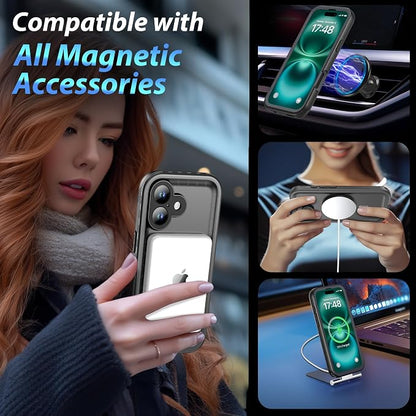 SPORTLINK for iPhone 16 Waterproof Case - Shockproof Dustproof Case with Built-in Clear Screen Protector, Full Body Heavy Duty Sealed Protective Cover for i Phone 16 6.1" Mag/Black