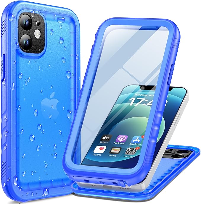 Cozycase Compatible with iPhone 12 Mini Waterproof Case - Full Body Rugged Dustproof Shockproof Case with Built-in Screen Protective Case for iPhone 12 Mini 5.4 inch (Blue)