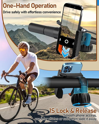 Bike Phone Holder, Bicycle Phone Mount Handlebar Motorcycle Phone Mount 3S Quick Install Bicycle Scooter Phone Clip, for iPhone 16 Pro Max, 15 14 13, Galaxy S25 Ultra, 4.5-7" Phones