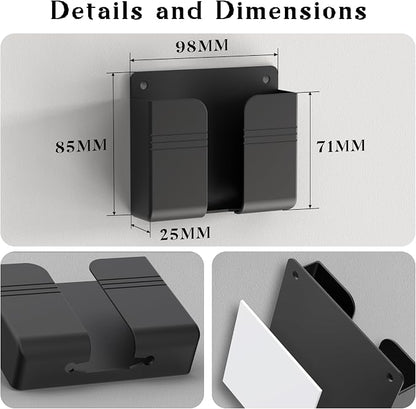 Wall Mounted Phone Holder with Adhesive, No-Drill Phone Stand for Charging, Built-in Cable Slot, Phone Holder for Bathroom, Bedroom, Kitchen, RV, Compatible with iPhone & Android, Black