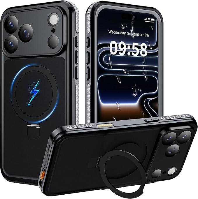 ANTSHARE Magnetic for iPhone 17 Pro Max Case Waterproof, Built in Screen Protector [Compatible with MagSafe] [Invisible Stand] [IP68 Underwater], Full Body Protection Phone Case 6.9'', Black
