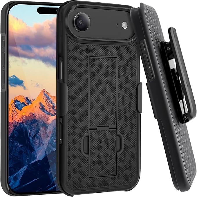 Fingic for iPhone Air Case,iPhone 17 Air Belt Clip Holster Case Slim Combo Shell with Kickstand Swivel Holster Rugged Shockproof Antiscratch Full Body Protective Cover for iPhone 17 Air,2025,Black
