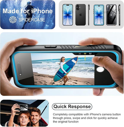 SPIDERCASE for iPhone 17 Case Waterproof, Built-in Lens & Screen Protector, Full Heavy Duty Protection, 12FT Military Shockproof, Dustproof, Anti-Scratched Phone Case,Blue/Clear