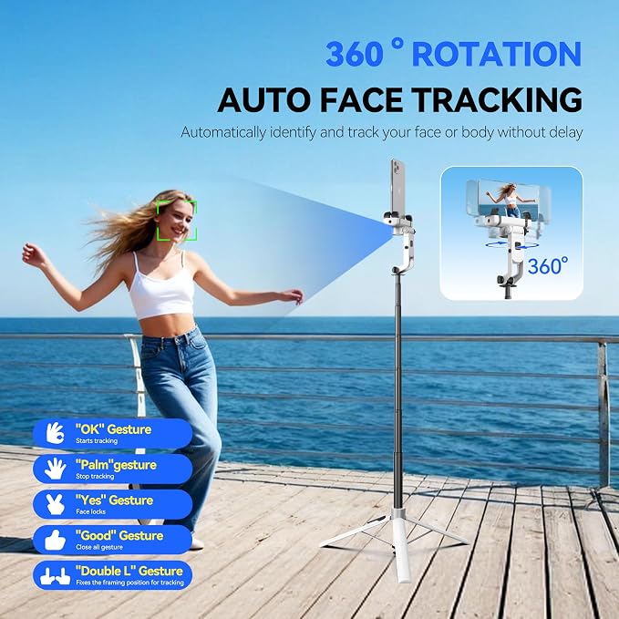 Auto Face Tracking Selfie Stick Tripod for iPhone with Light 360 Rotation That Follows Your Movement 70.9" Camera Tripod Stand with Remote for Content Creator Vlog Live Stream Video Recording
