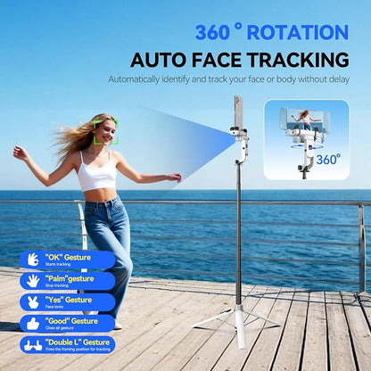 Auto Face Tracking Selfie Stick Tripod for iPhone with Light 360 Rotation That Follows Your Movement 70.9" Camera Tripod Stand with Remote for Content Creator Vlog Live Stream Video Recording