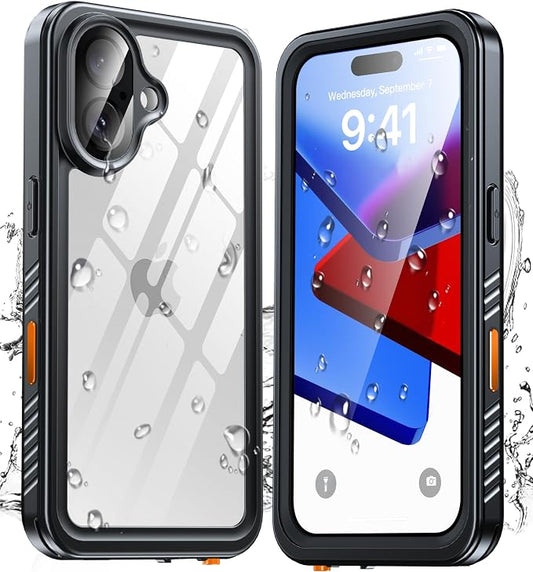 ANTSHARE for iPhone 16 Case Waterproof, IP68 Underwater Built-in Lens & Screen Protector, [Full Body Shockproof] [Dustproof] [Snowproof] Protective iPhone 16 Case 6.1'' - Black/Clear