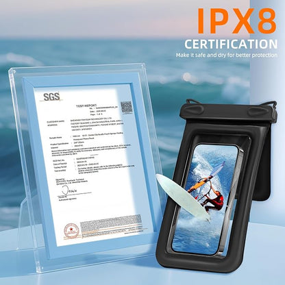 Waterproof Phone Pouch Double Pocket, Floating IPX8 8.5 inch Waterproof Phone Case for Beach Vacation Essentials for Compatible IPhone 16 15 14 Pro Max Galaxy S25 S24 Waterproof Dry Bag Black