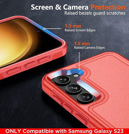 SPIDERCASE Designed for Samsung Galaxy S23 Case, [10 FT Military Grade Drop Protection], 2 Pack [Tempered Glass Screen Protector+Camera Lens Protector] Heavy Duty Shockproof Case, Red