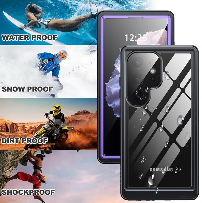 ANTSHARE for Samsung Galaxy S24 Ultra Case Waterproof, Built-in Lens & Screen Protector 360° Full Body Heavy Duty Protective Shockproof IP68 Underwater Case for Galaxy S24 Ultra(2024) 5G-Purple