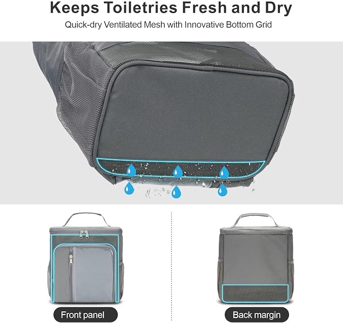 F-color Shower Caddy Portable for College Dorm Essentials - Large Hanging Sturdy Handle Toiletry Tote Bag with Hook, Multiple Pockets, Quick Dry Organizer for Camping, Travel, Gym, Grey