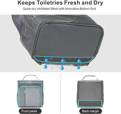 F-color Shower Caddy Portable for College Dorm Essentials - Large Hanging Sturdy Handle Toiletry Tote Bag with Hook, Multiple Pockets, Quick Dry Organizer for Camping, Travel, Gym, Grey