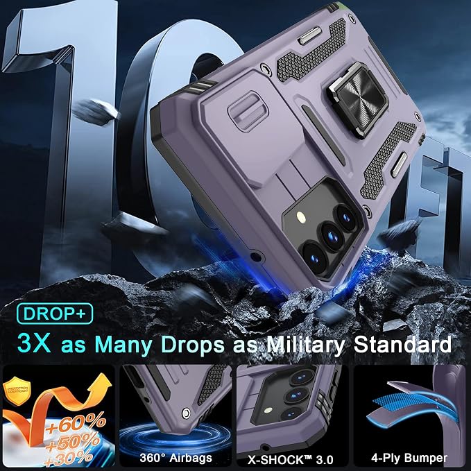 DEERLAMN Case for Samsung Galaxy A16 5G with Slide Camera Cover+Screen Protector (1 Pack), Rotated Ring Kickstand Military Grade Shockproof Protective Cover-Deep Purple