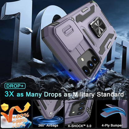 DEERLAMN Case for Samsung Galaxy A16 5G with Slide Camera Cover+Screen Protector (1 Pack), Rotated Ring Kickstand Military Grade Shockproof Protective Cover-Deep Purple