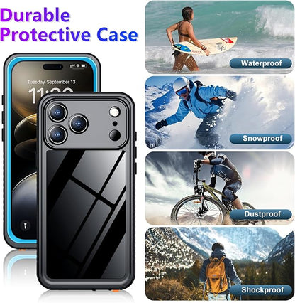Temdan Compatible with iPhone 17 Pro Max Case,Waterproof Built-in Screen & Camera Protector IP68 Underwater Full Body 17FT Military Dropproof Shockproof Phone Case 6.9"-Blue/Clear