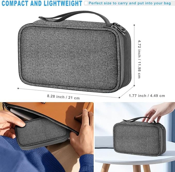 ZINMARK Portable Cable Organizer Case,Travel Pouch with Double-Layer Storage for Cables,Chargers,Earbuds & Phone,Dark Gray