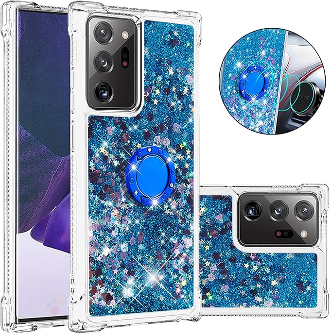 Liquid Case Silicone for Galaxy Note 20 Ultra with Ring Holder, Silicone Liquid Bumper Case Transparent Protective Cover Yellowing-Resistant Scratch Case Compatible with Samsung Galaxy Note 20 Ultra