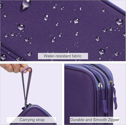 FYY Electronic Organizer, Travel Cable Organizer Bag Pouch Electronic Accessories Carry Case Portable Waterproof Double Layers Storage Bag for Cable, Charger, Phone, Earphone, Medium Size, Purple