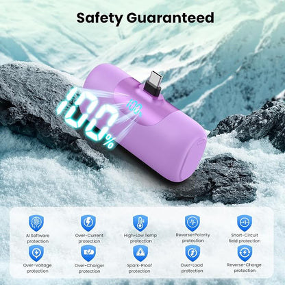 [2-Pack] 5500mAh Portable Charger for iPhone 17/16, LCD Display USB C Mini Power Bank,PDFast Charging Travel Lipstick Sized Battery Pack for iPhone 17/16/15 Pro Max, Galaxy S25/S24, Pixel(Pink+Purple)