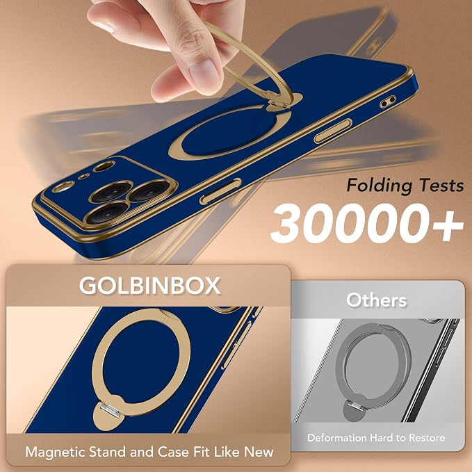 GolbinBox for iPhone 17 Pro Max Case with 360° Spin Magnetic Stand,[Compatible with Magsafe] [Military Protection][Built-in Ring Holder] Camera Control Phone Case for 17 Pro Max,Deep Blue