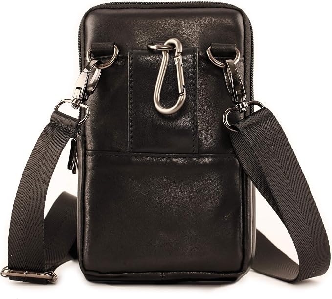 Small Mens Leather Satchel Cell Phone Holster,Vertical Belt Clip Cellphone Pouch,Purse Waist Bag Fanny Pack Compatible with Google,Zipper Phone Bag for Work,Hike