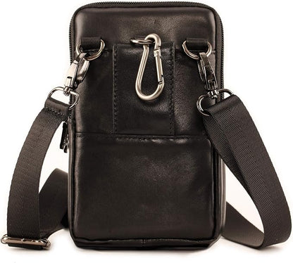 Small Mens Leather Satchel Cell Phone Holster,Vertical Belt Clip Cellphone Pouch,Purse Waist Bag Fanny Pack Compatible with Google,Zipper Phone Bag for Work,Hike