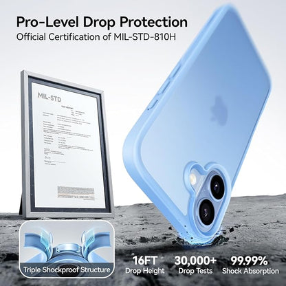 CASEKOO for iPhone 17 Case, [Never Yellow Technology] [Mil-Grade Drop Protection] Translucent Slim Cover Women Men for iPhone 17 Phone Case 6.3 inch, Frosted Light Blue