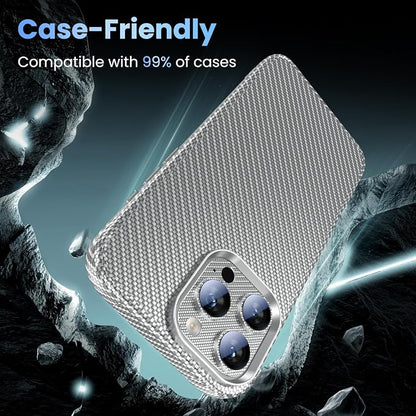 Uyiton for iPhone-16-Pro-Max/16-Pro/iPhone-14-Pro-Max/14-Pro Camera Lens-Protector: [Kevlar Weave Design][Strong Adsorption][Ultra-Thin] Metal Tempered Glass Rear Camera Screen Cover - Kevlar Silver